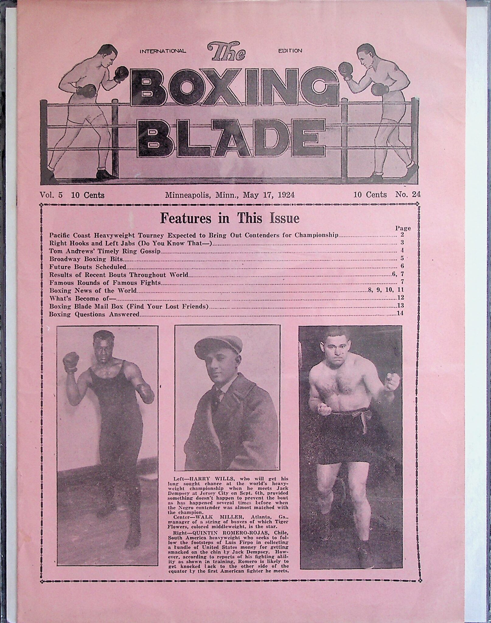 Boxing Blade – Harry Wills, Walk Miller, Quintin Romero-Rojas May 17 ...